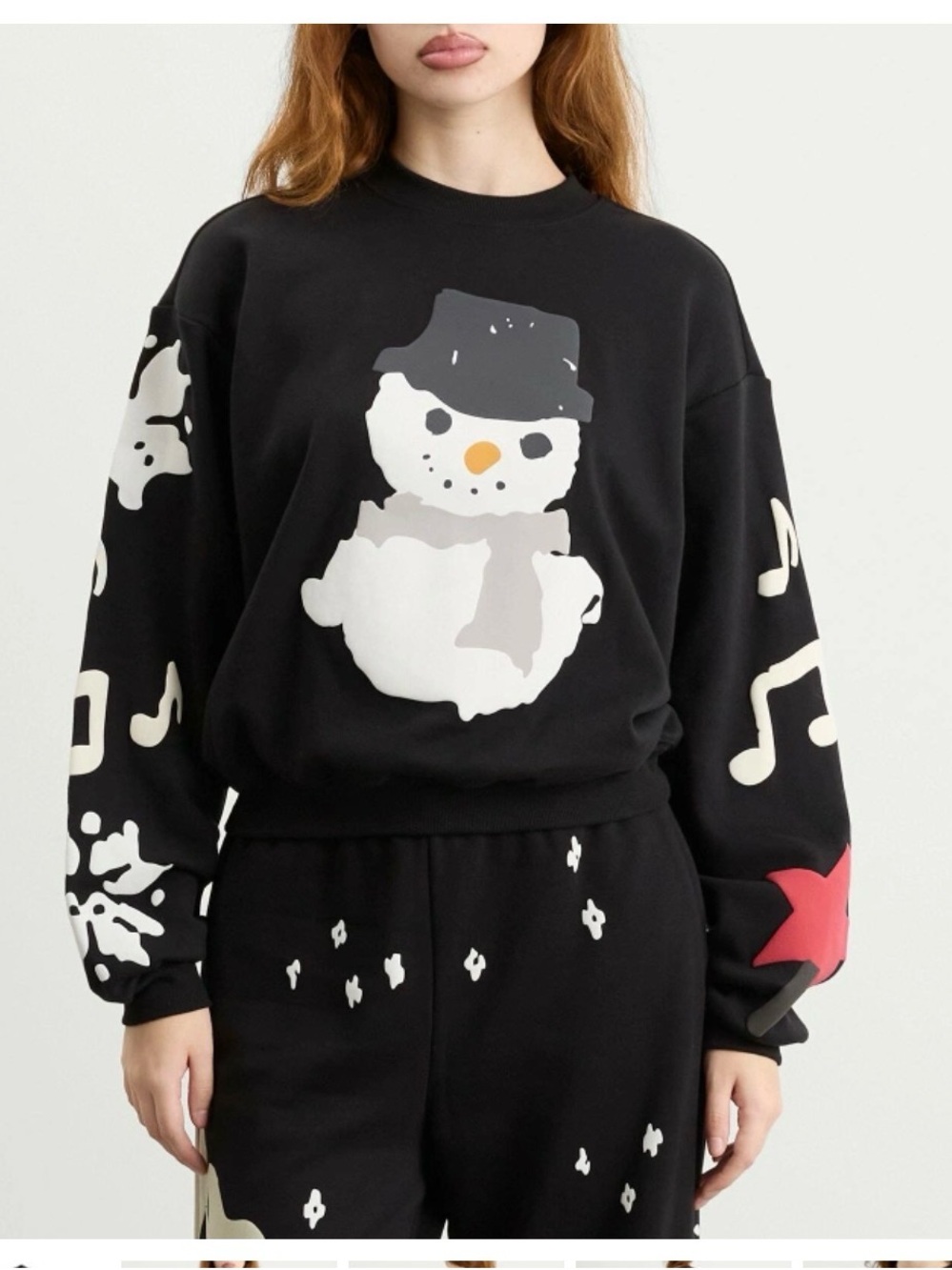 SKIMS Women's x CPFM Cotton Fleece Classic Crewneck in Onyx Snowman Print